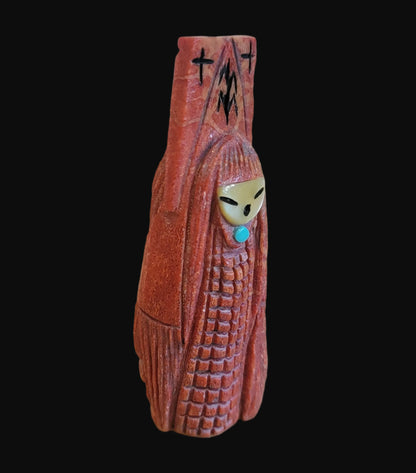 Elegant Apple Coral Double Sided Zuni Maiden/Corn Maiden Zuni Fetish