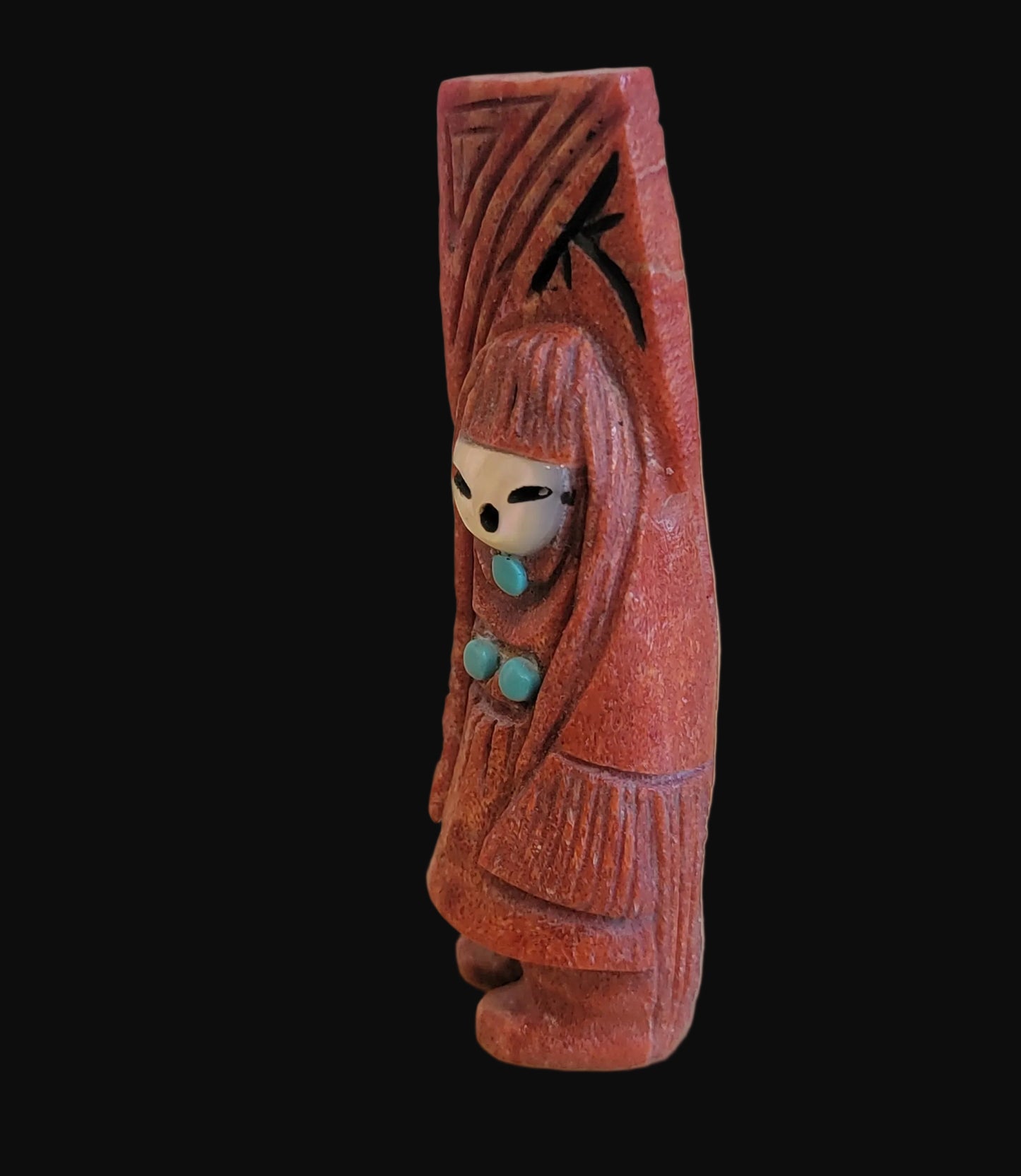 Elegant Apple Coral Double Sided Zuni Maiden/Corn Maiden Zuni Fetish