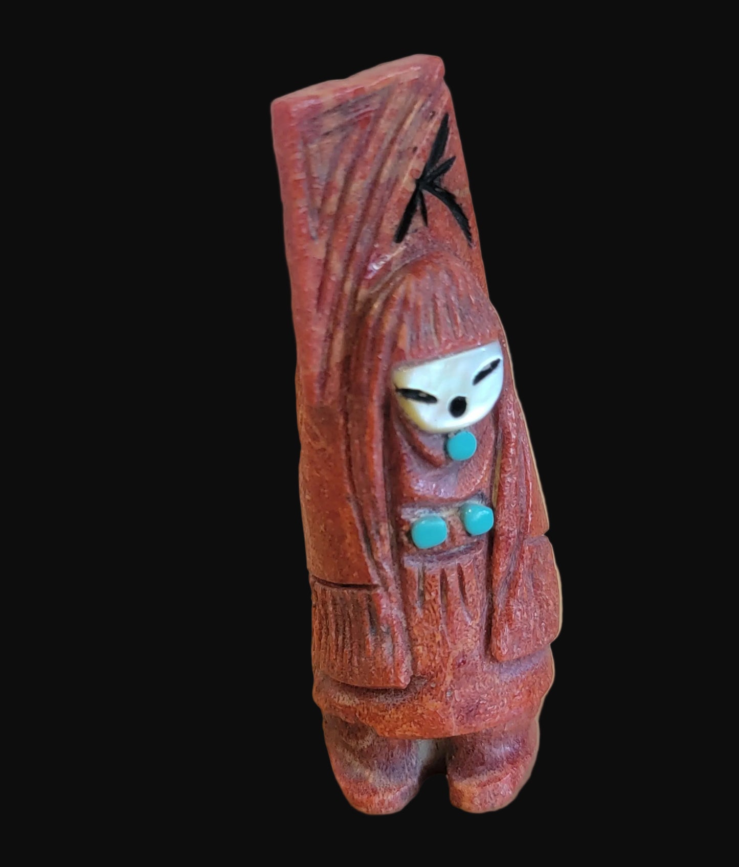 Elegant Apple Coral Double Sided Zuni Maiden/Corn Maiden Zuni Fetish