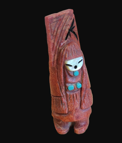Elegant Apple Coral Double Sided Zuni Maiden/Corn Maiden Zuni Fetish