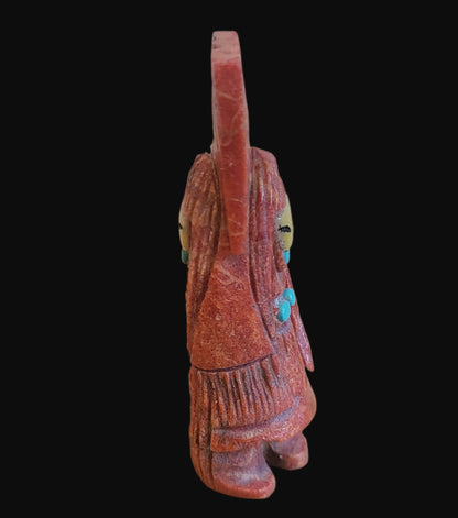 Elegant Apple Coral Double Sided Zuni Maiden/Corn Maiden Zuni Fetish