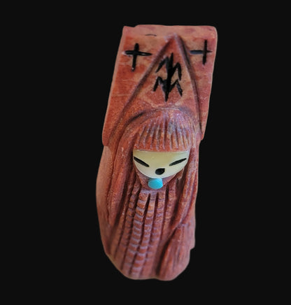 Elegant Apple Coral Double Sided Zuni Maiden/Corn Maiden Zuni Fetish