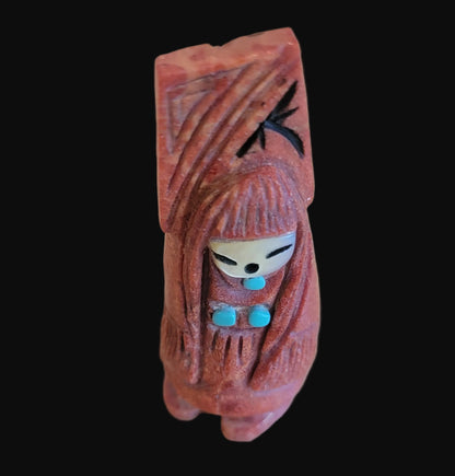 Elegant Apple Coral Double Sided Zuni Maiden/Corn Maiden Zuni Fetish