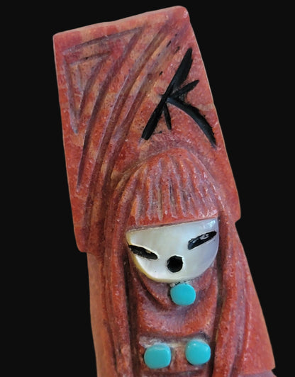 Elegant Apple Coral Double Sided Zuni Maiden/Corn Maiden Zuni Fetish