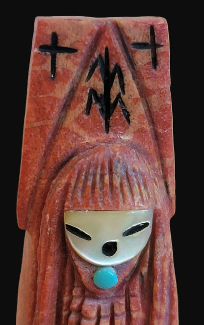 Elegant Apple Coral Double Sided Zuni Maiden/Corn Maiden Zuni Fetish