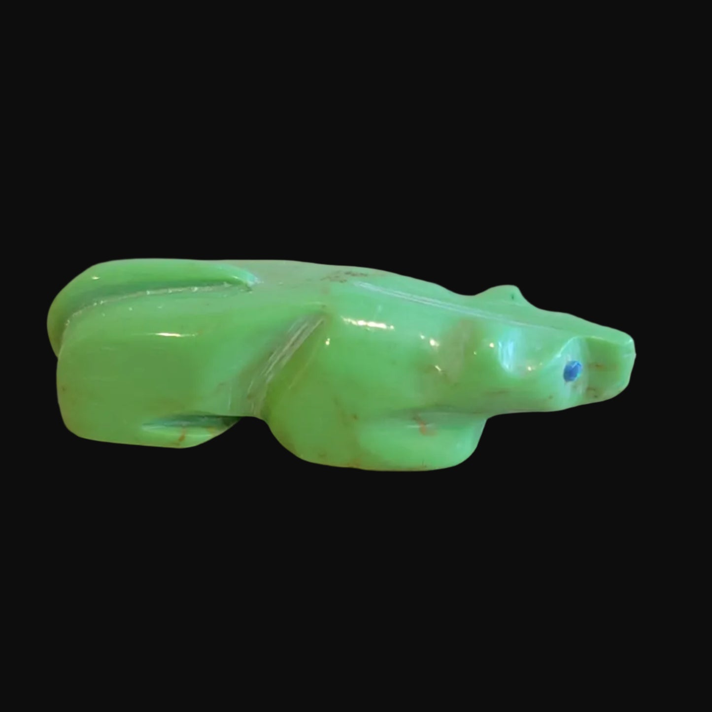 Gaspeite Mountain Lion w/Opal Eyes Zuni Fetish