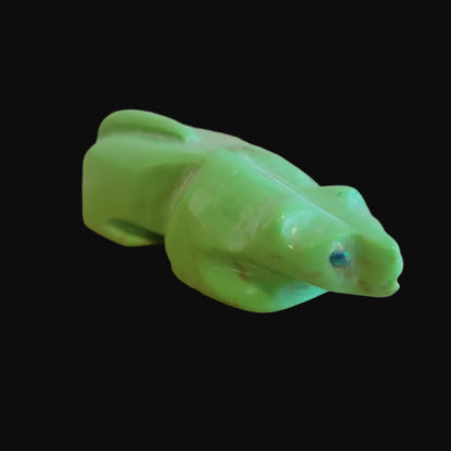 Gaspeite Mountain Lion w/Opal Eyes Zuni Fetish