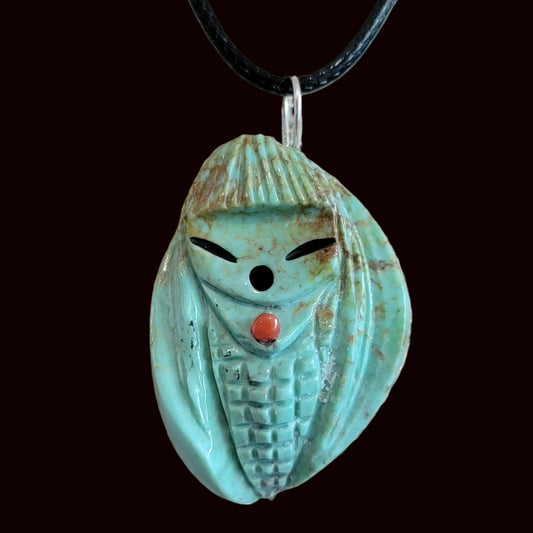 Turquoise Zuni Fetish Corn Maiden Pendant