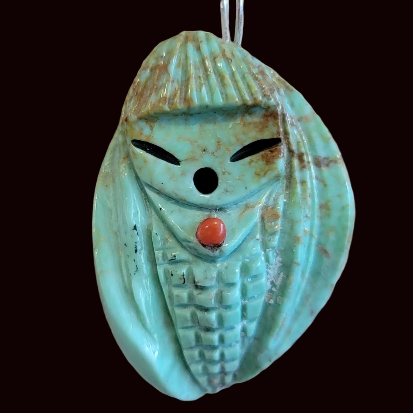 Turquoise Zuni Fetish Corn Maiden Pendant