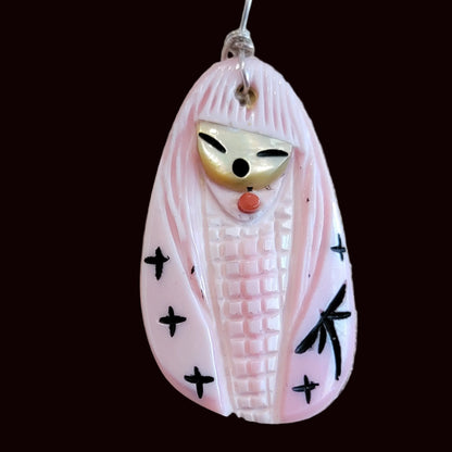 Pink Conch Shell Maiden Zuni Fetish Pendant