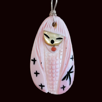Pink Conch Shell Maiden Zuni Fetish Pendant