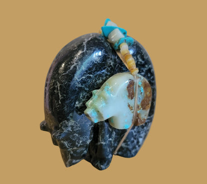 Large Orca Agate Medicine Bear w/ Turquoise Side Bear Bundle Zuni Fetish