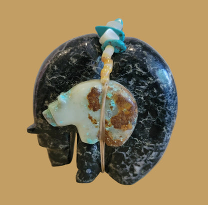Large Orca Agate Medicine Bear w/ Turquoise Side Bear Bundle Zuni Fetish
