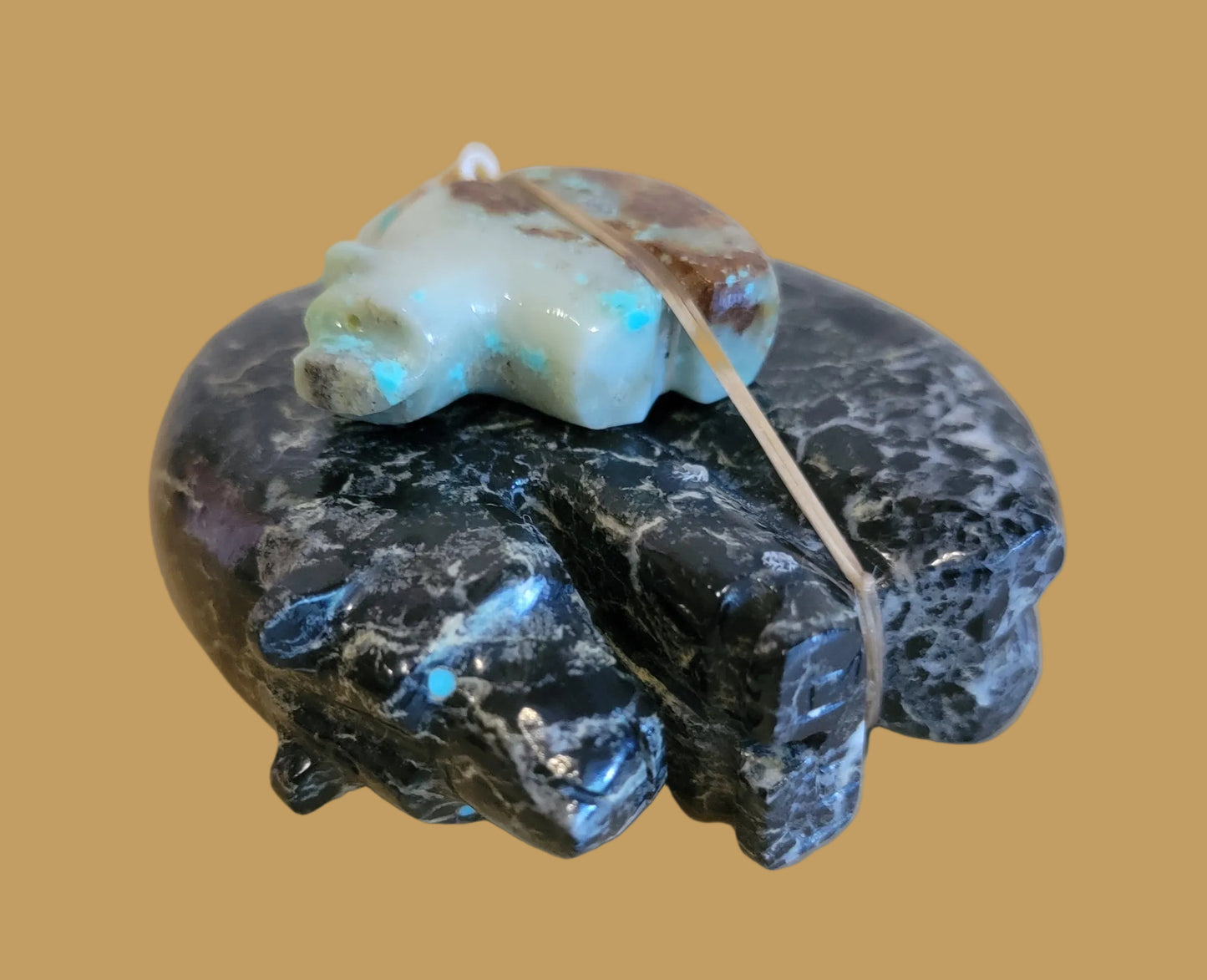 Large Orca Agate Medicine Bear w/ Turquoise Side Bear Bundle Zuni Fetish