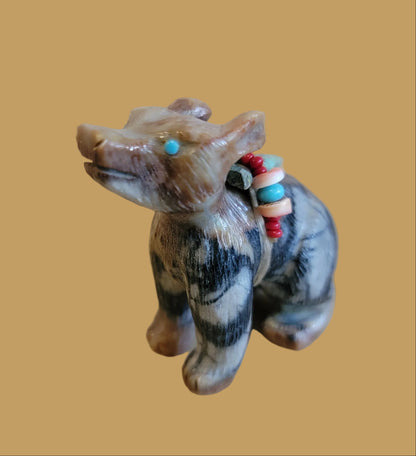 Picasso Marble Adorable Coyote w/Pack and Personality Zuni Fetish