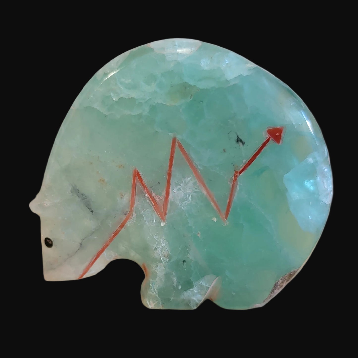 Elegant Fluorite Medicine Bear w/ Coral Heartline Zuni Fetish