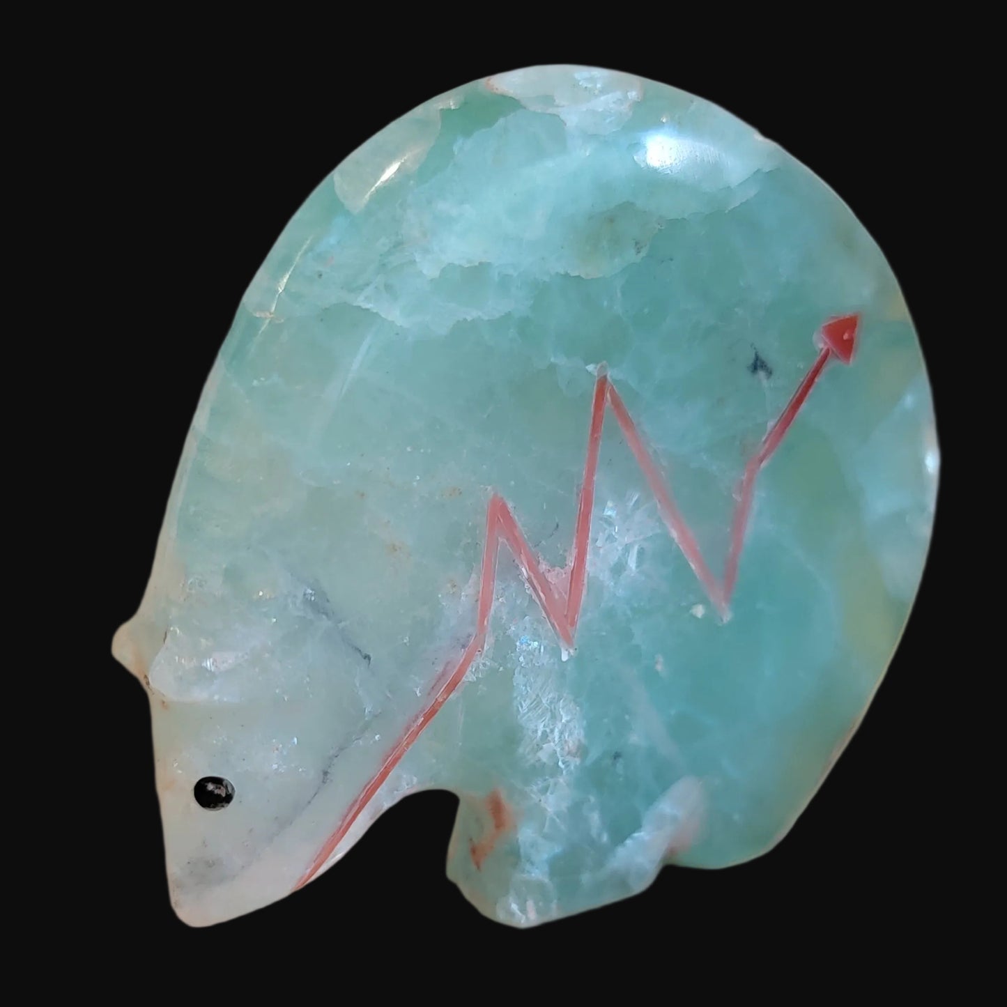 Elegant Fluorite Medicine Bear w/ Coral Heartline Zuni Fetish