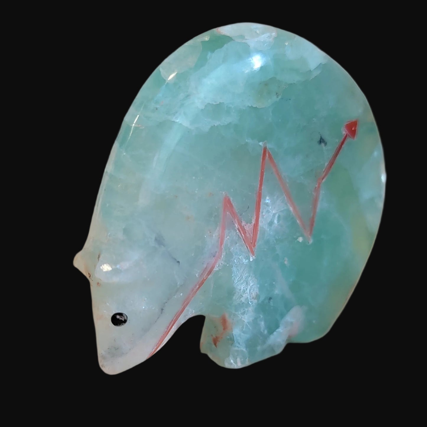 Elegant Fluorite Medicine Bear w/ Coral Heartline Zuni Fetish