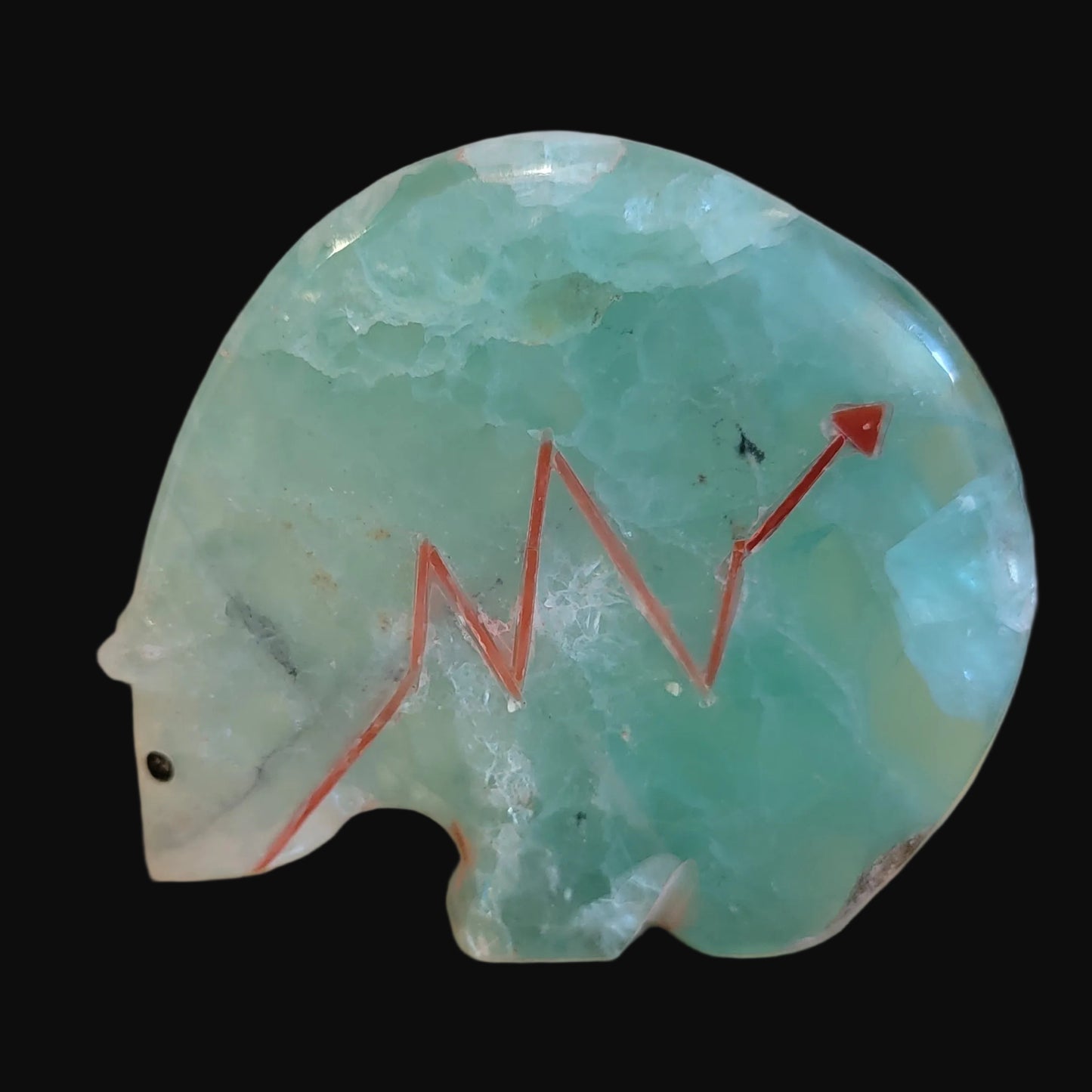 Elegant Fluorite Medicine Bear w/ Coral Heartline Zuni Fetish