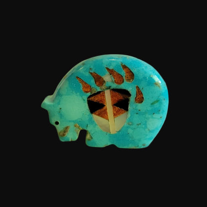 Turquoise Medicine Bear w/ Inlaid Bear Paw Zuni Fetish