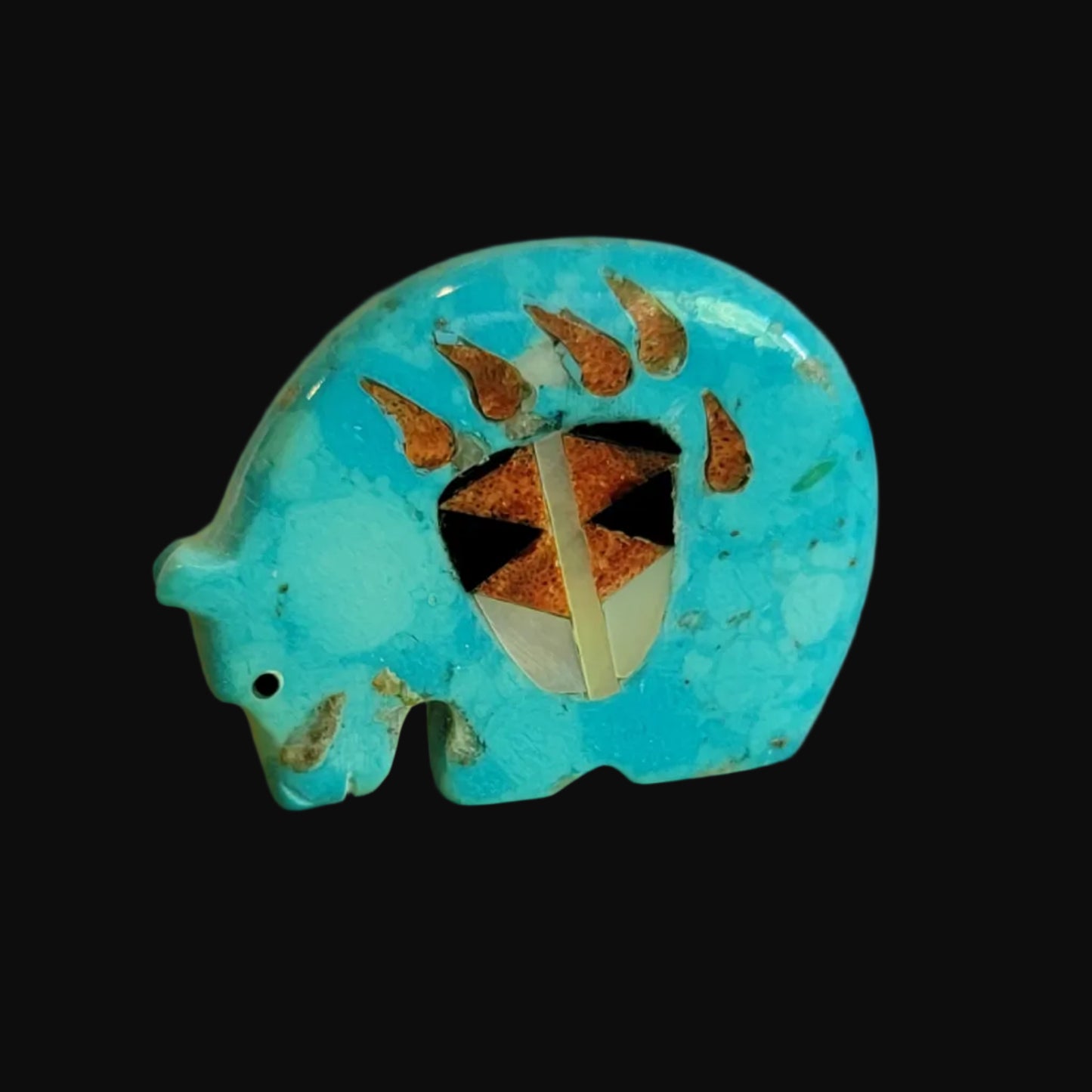 Turquoise Medicine Bear w/ Inlaid Bear Paw Zuni Fetish