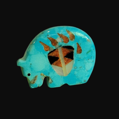 Turquoise Medicine Bear w/ Inlaid Bear Paw Zuni Fetish