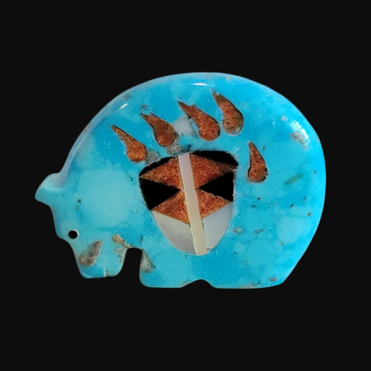 Turquoise Medicine Bear w/ Inlaid Bear Paw Zuni Fetish