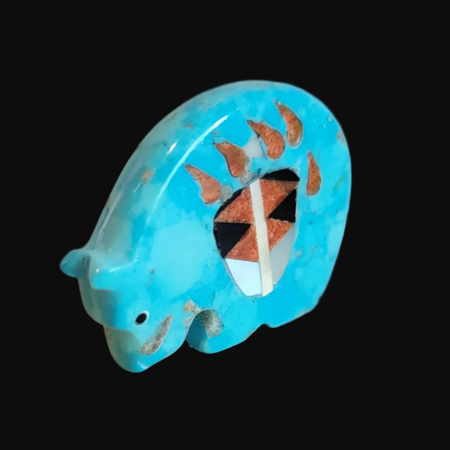 Turquoise Medicine Bear w/ Inlaid Bear Paw Zuni Fetish