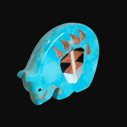 Turquoise Medicine Bear w/ Inlaid Bear Paw Zuni Fetish