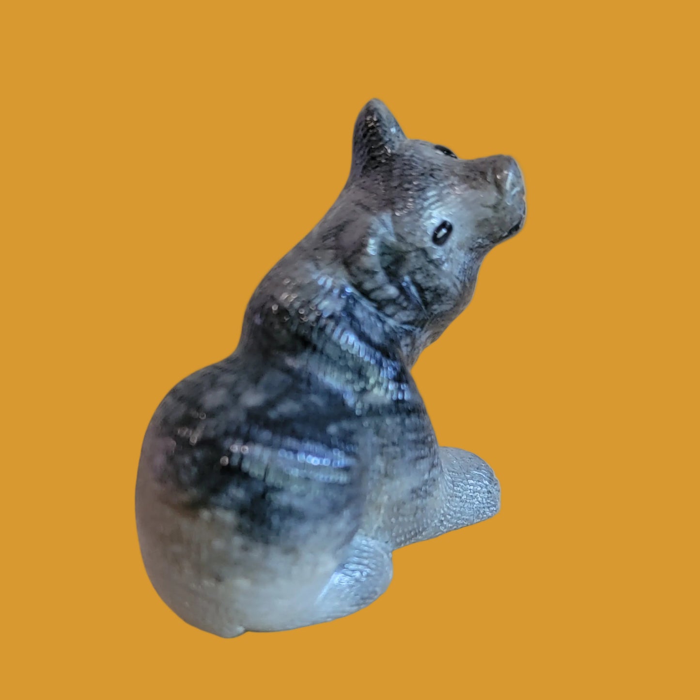 Adorable Sitting Picasso Marble Bear Zuni Fetish
