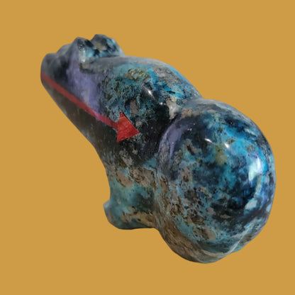 Quartz Chysocolla Grizzly Bear w/ Double Coral Heartline Zuni Fetish