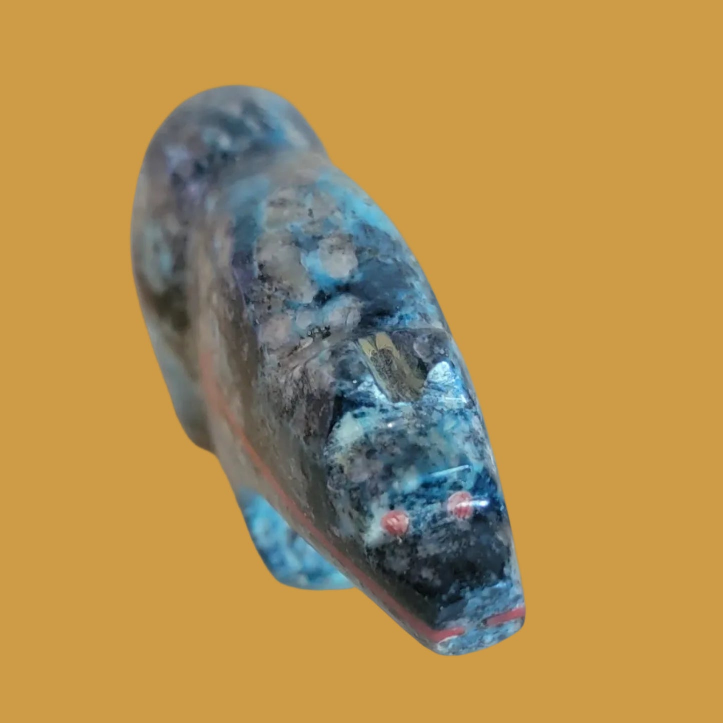 Quartz Chysocolla Grizzly Bear w/ Double Coral Heartline Zuni Fetish