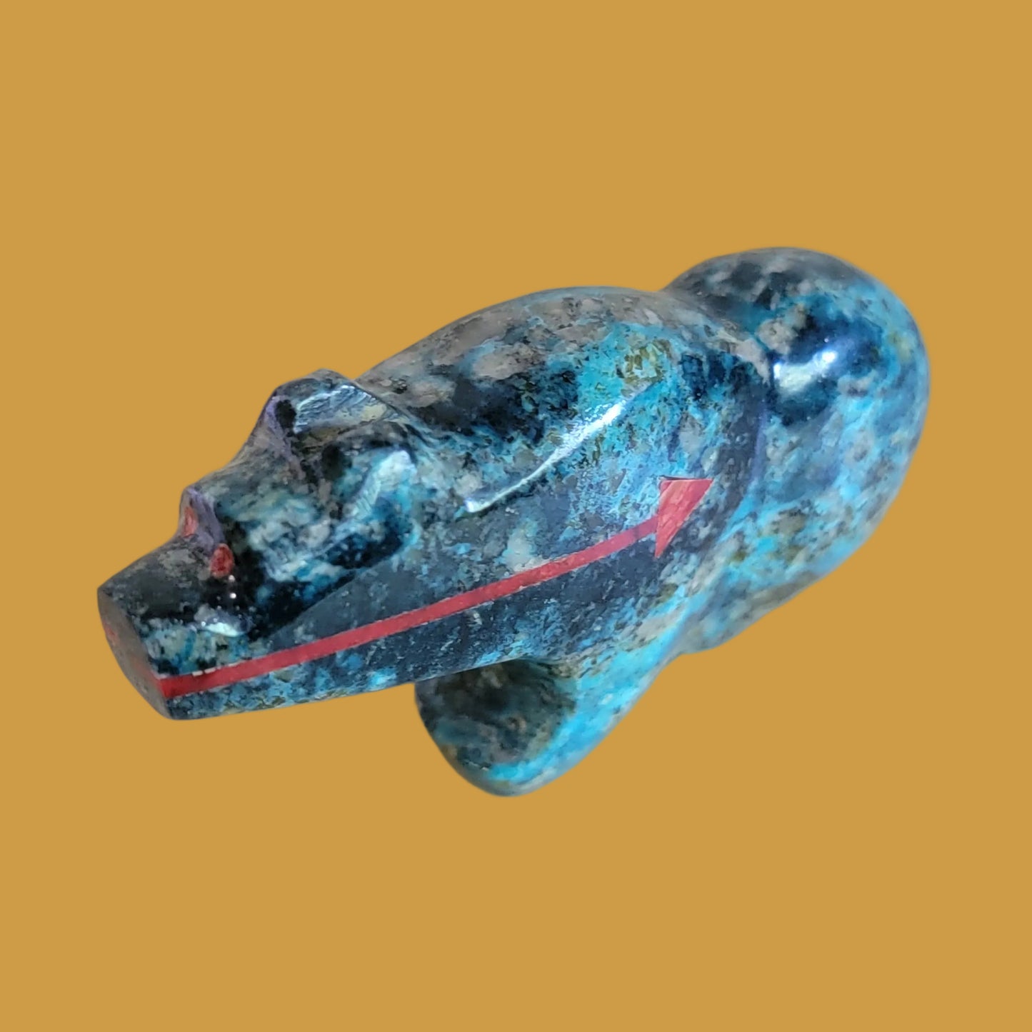 Quartz Chysocolla Grizzly Bear w/ Double Coral Heartline Zuni Fetish