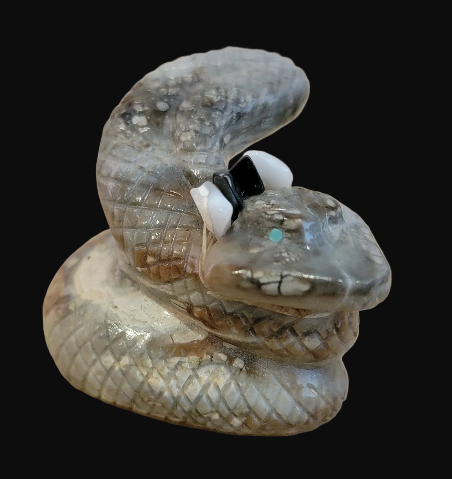 Picasso Marble Coiled Snake/Rattlesnake with Offering Zuni Fetish