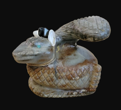 Picasso Marble Coiled Snake/Rattlesnake with Offering Zuni Fetish