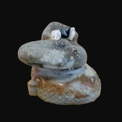 Picasso Marble Coiled Snake/Rattlesnake with Offering Zuni Fetish