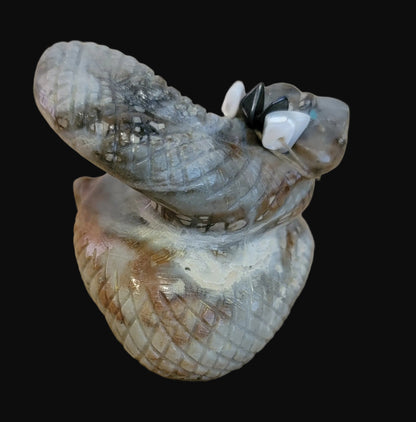 Picasso Marble Coiled Snake/Rattlesnake with Offering Zuni Fetish