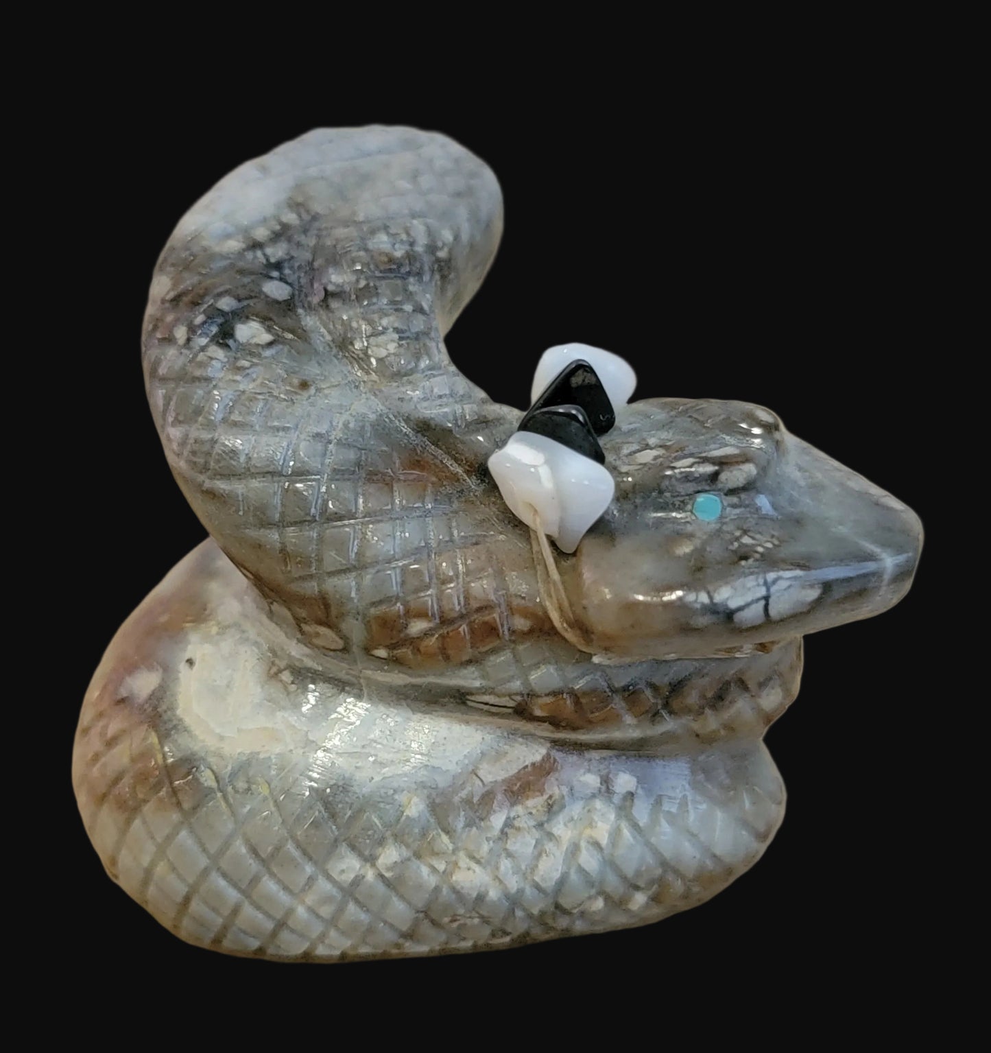 Picasso Marble Coiled Snake/Rattlesnake with Offering Zuni Fetish