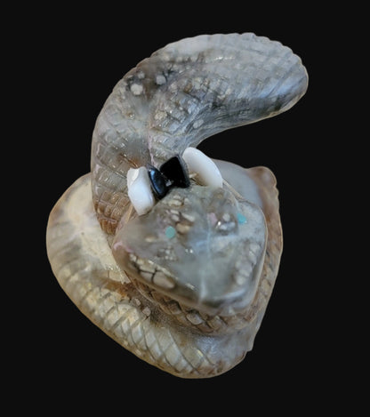Picasso Marble Coiled Snake/Rattlesnake with Offering Zuni Fetish