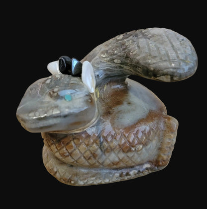 Picasso Marble Coiled Snake/Rattlesnake with Offering Zuni Fetish