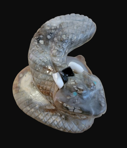 Picasso Marble Coiled Snake/Rattlesnake with Offering Zuni Fetish