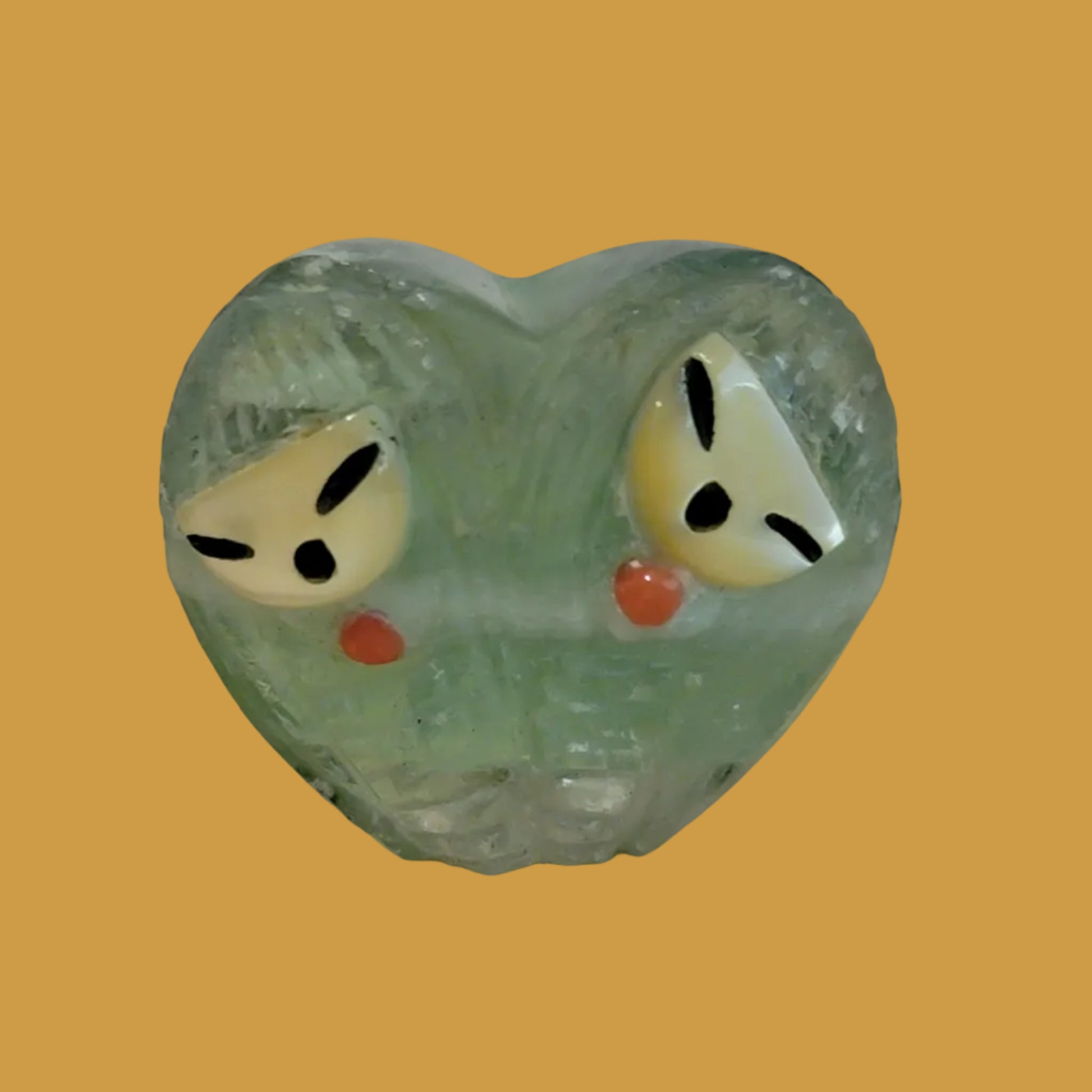 Green Rainbow Fluorite Double Heart Shaped Zuni Maidens Zuni Fetish