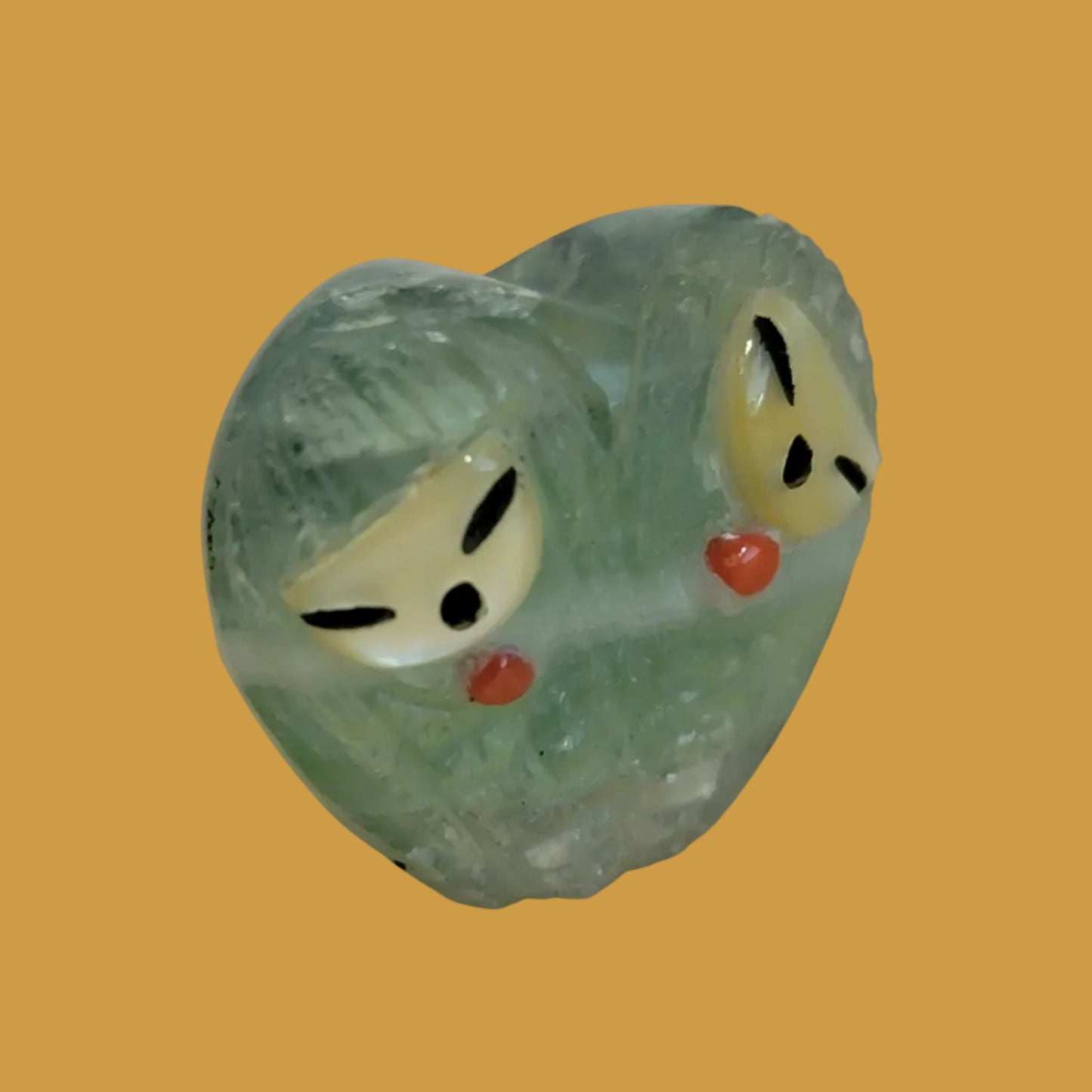 Green Rainbow Fluorite Double Heart Shaped Zuni Maidens Zuni Fetish