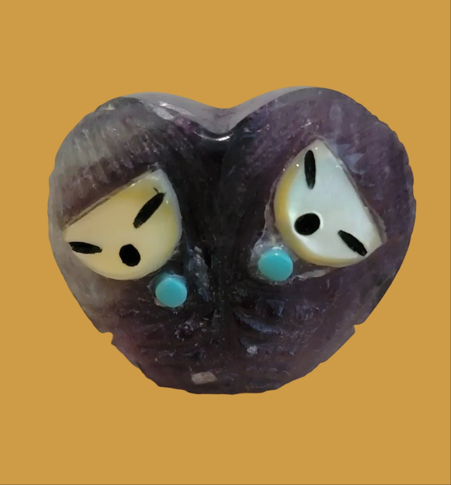 Deep Purple Fluorite Double Heart Shaped Zuni Fetish Maidens