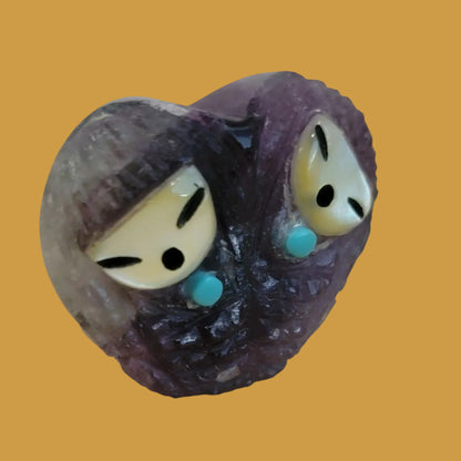 Deep Purple Fluorite Double Heart Shaped Zuni Fetish Maidens