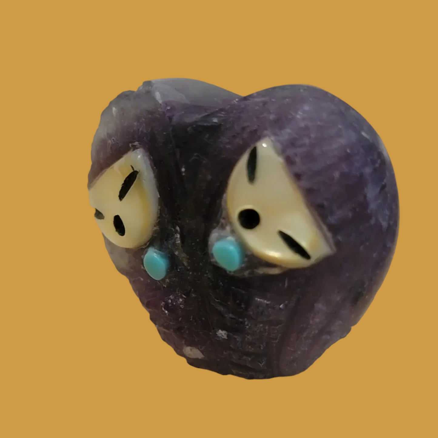 Deep Purple Fluorite Double Heart Shaped Zuni Fetish Maidens