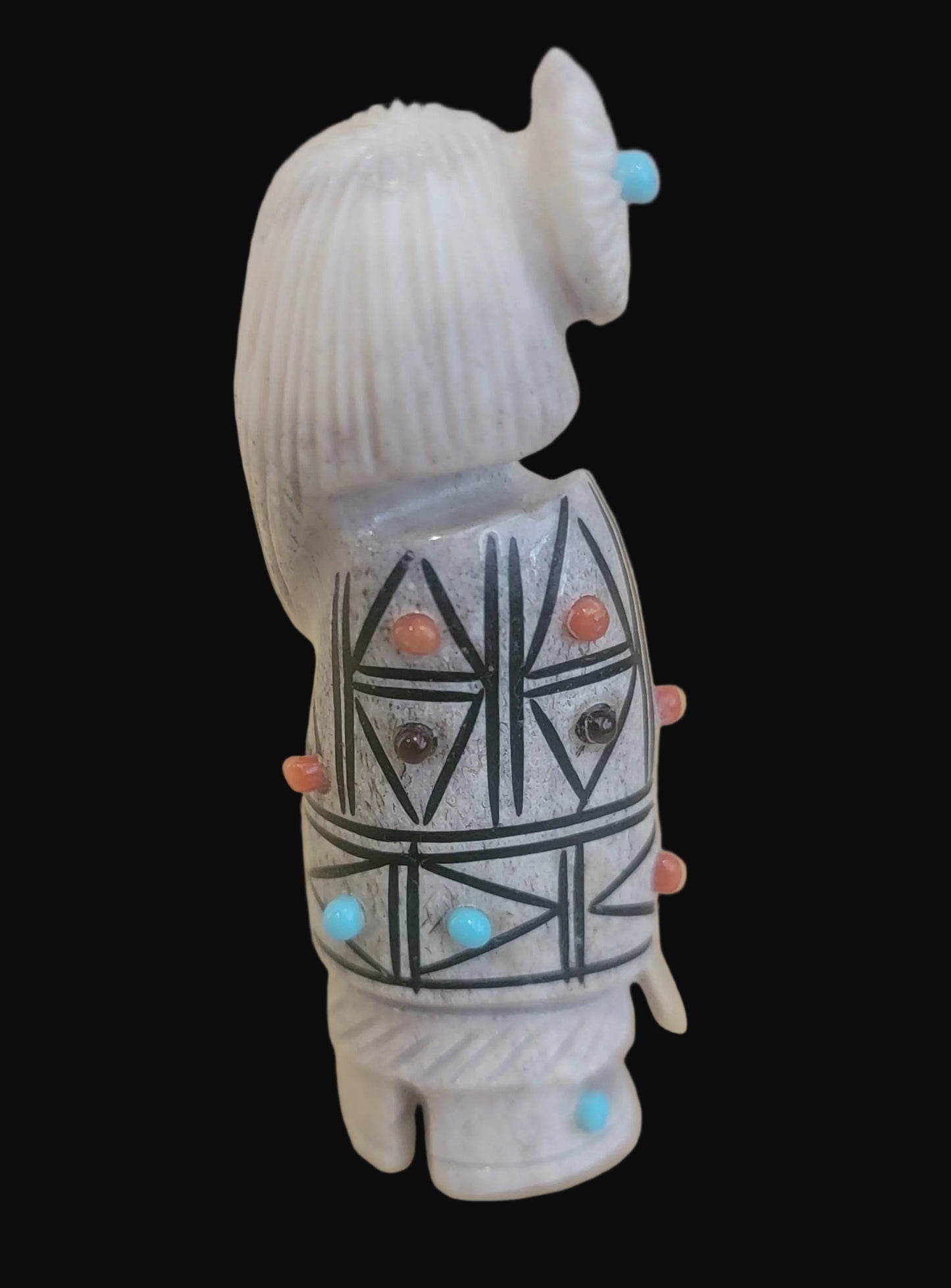 Antler Zuni Warrior Maiden w/ Sterling Shield and Spear Zuni Fetish