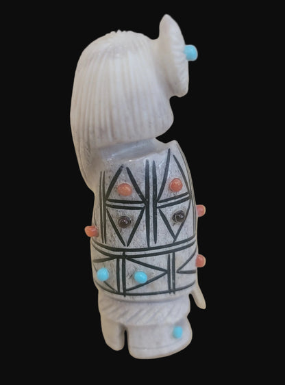 Antler Zuni Warrior Maiden w/ Sterling Shield and Spear Zuni Fetish
