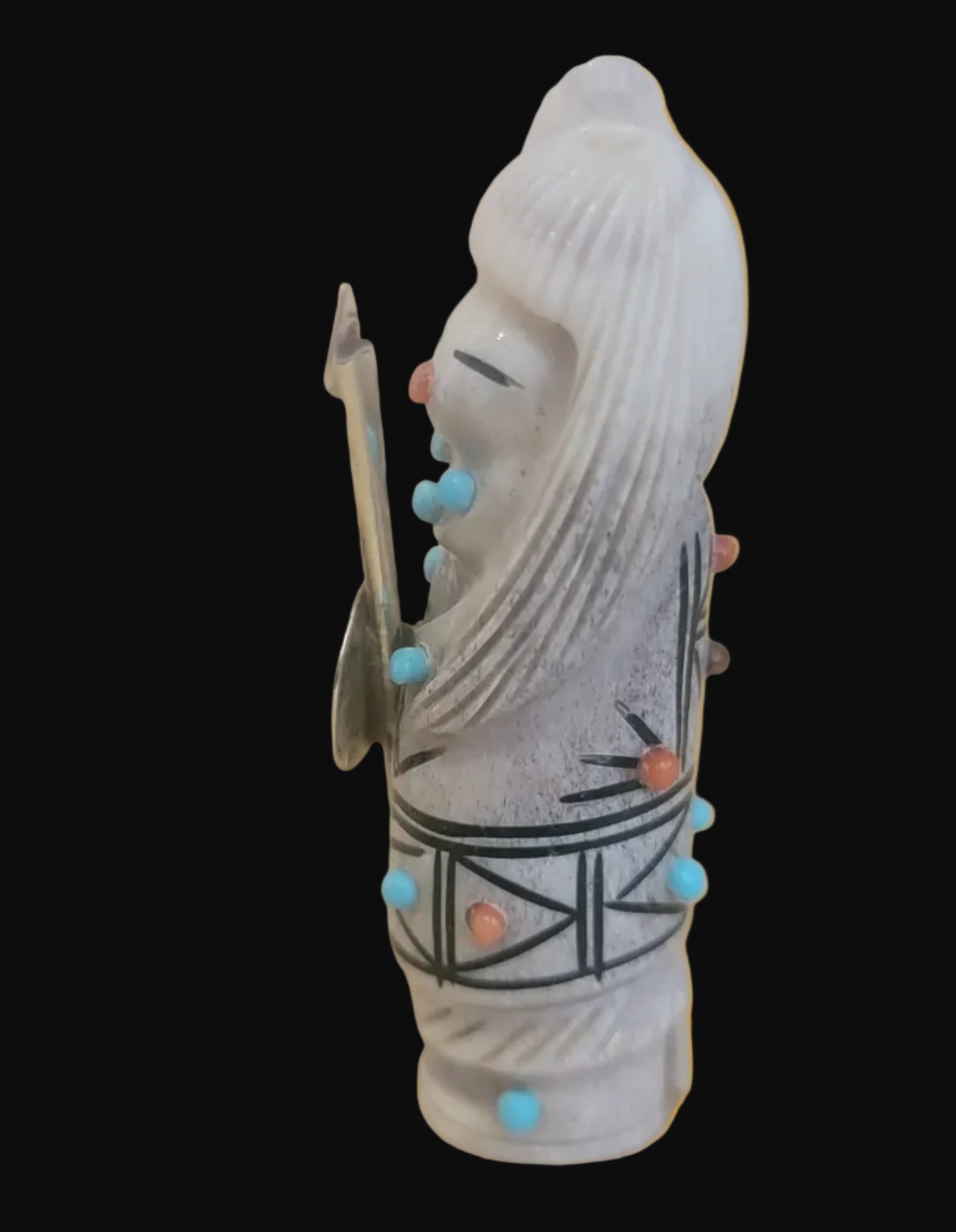 Antler Zuni Warrior Maiden w/ Sterling Shield and Spear Zuni Fetish
