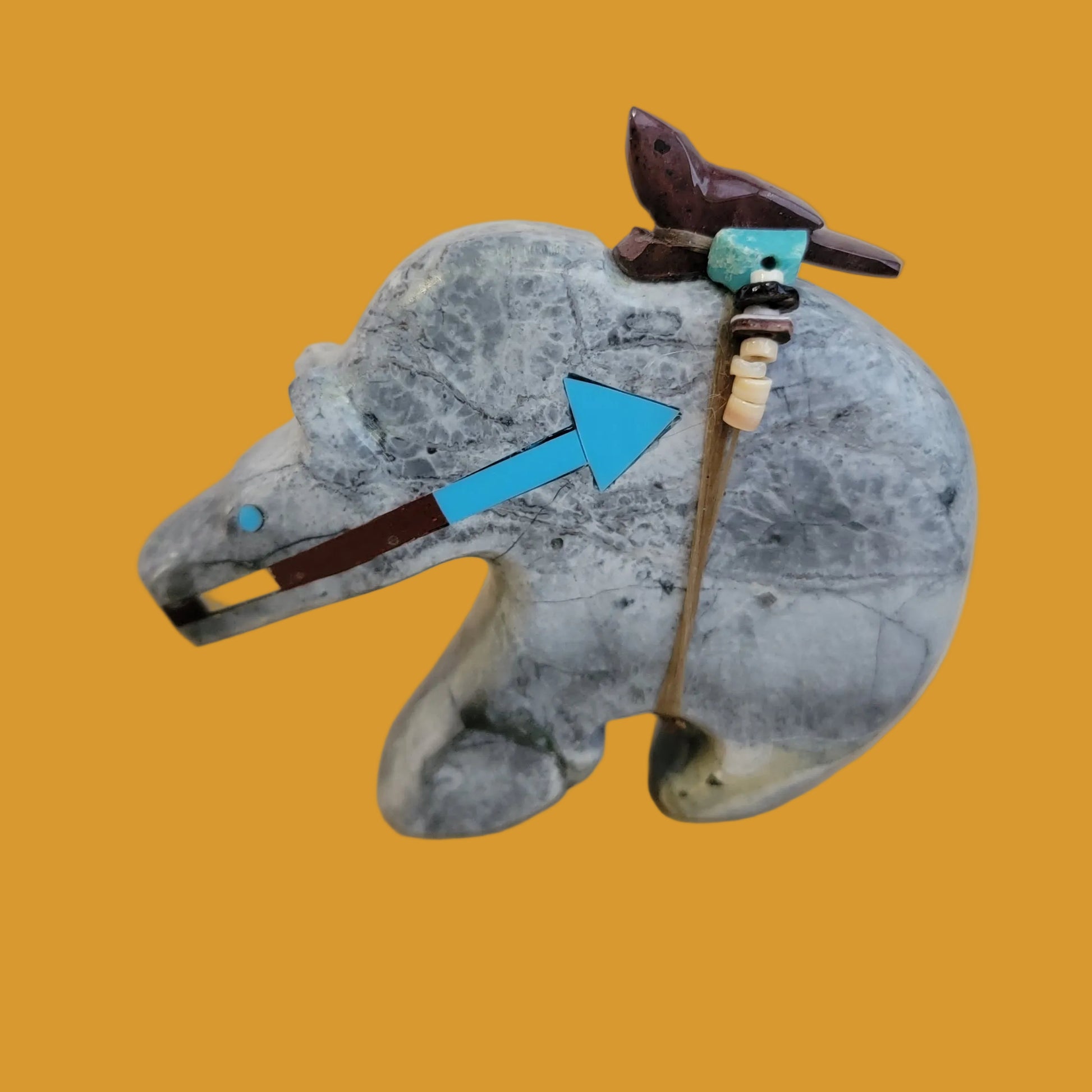 Powerful Agate Grizzly Bear w/ Bird Messenger Passenger Zuni Fetish